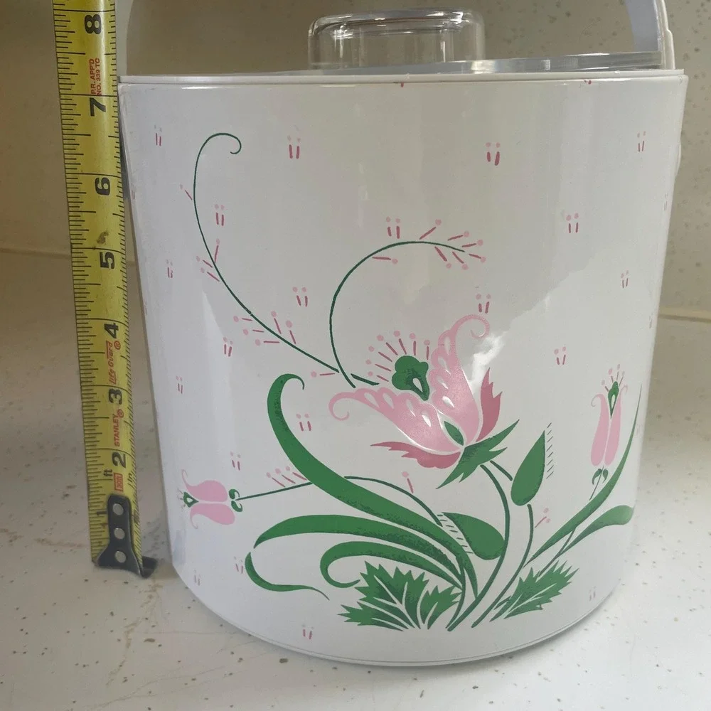 VTG Spring Tulip Ice Bucket w Lid 1970s Retro Garden Party Mid-Century Barware